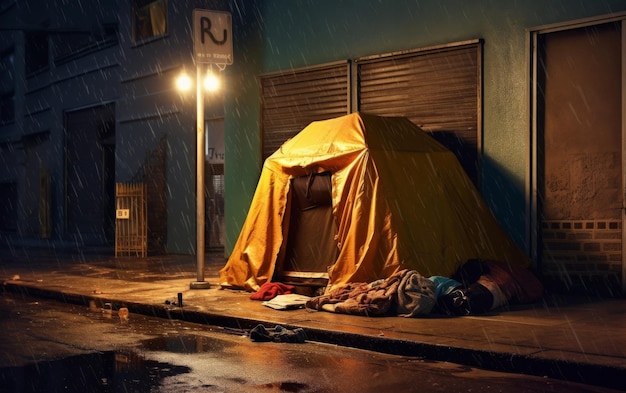 Yellow Tent on Side of Street