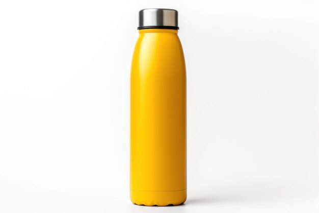 желтая бутылка термоса, изолированная на белом фоне