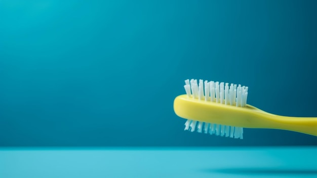 A yellow toothbrush with a blue background that says'toothpaste'on it