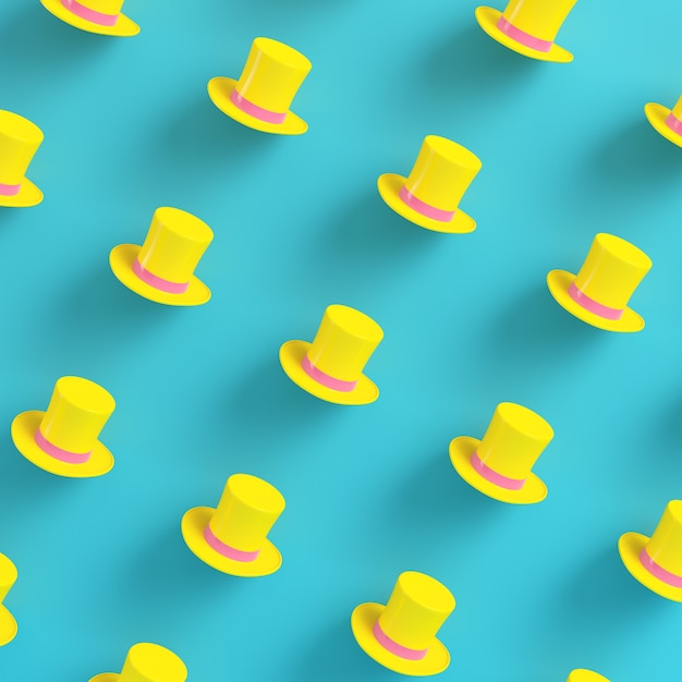 Yellow top hats on bright blue background