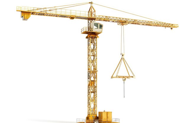 Photo yellow tower crane scale model isolated on white background