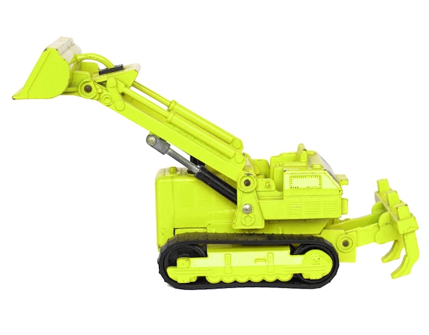 Yellow toy bulldozer isolated over white