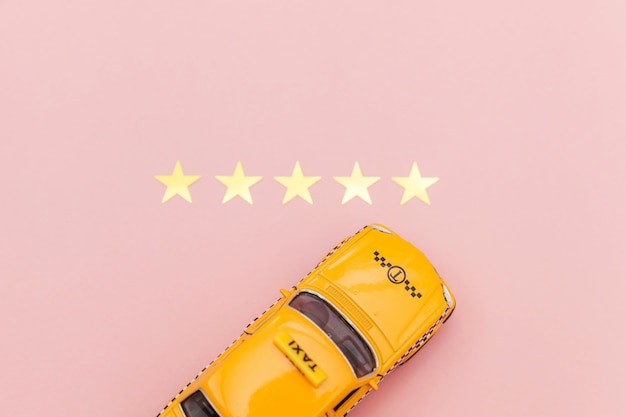 Yellow toy car Taxi Cab and 5 stars rating