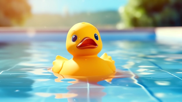 Photo yellow toy duck in swimming pool