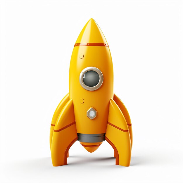 a yellow toy rocket ship on a white surface