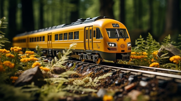 Yellow Train Passing Through Green Forest