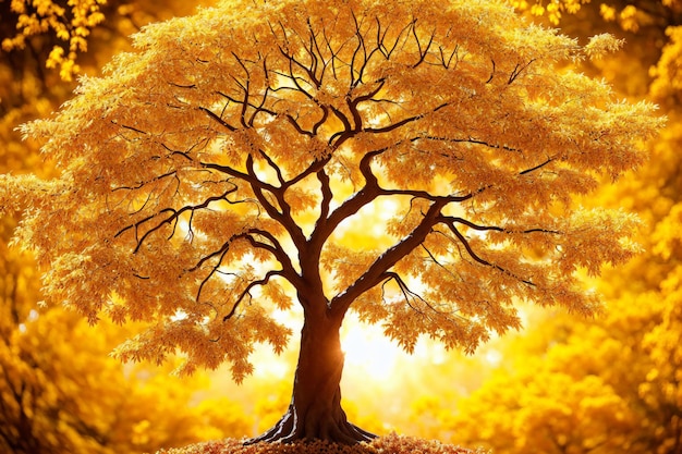 Yellow tree at sunset