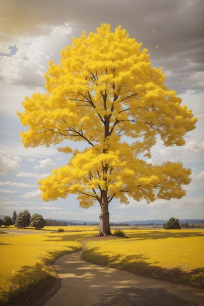 Yellow tree white tree