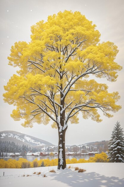 Yellow tree white tree