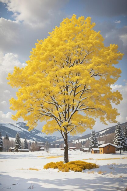 Yellow tree white tree