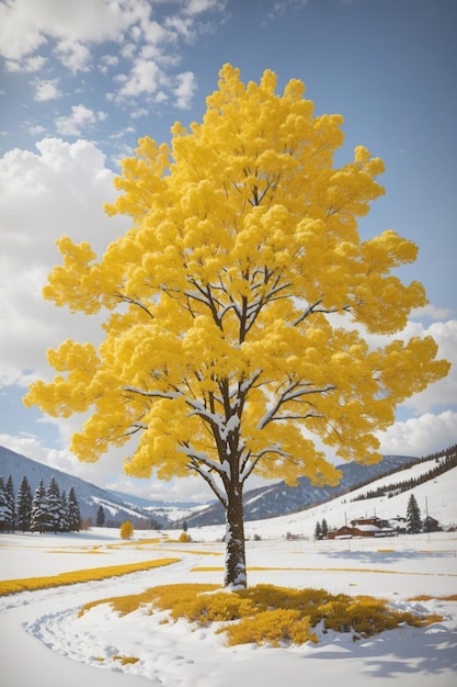 Yellow tree white tree