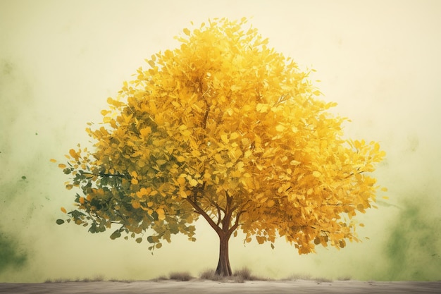 A yellow tree with green leaves