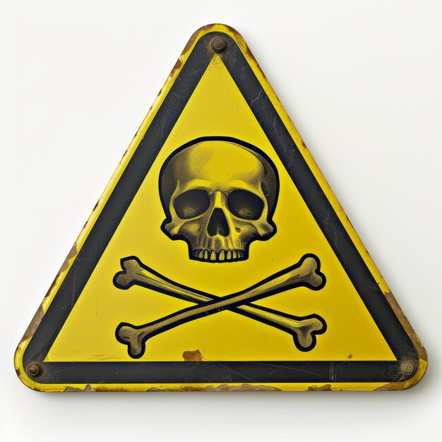 Photo yellow triangle warning sign with a skull crossbones generative ai