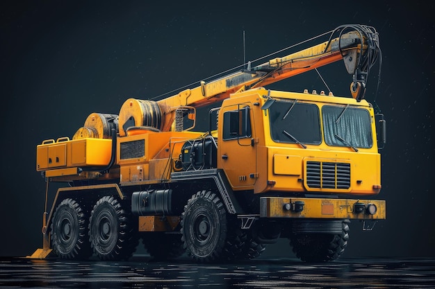 Yellow Truck Crane Isolated