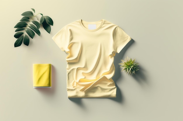 Yellow Tshirt Short sleeve oversize template mockup Generative AI illustration