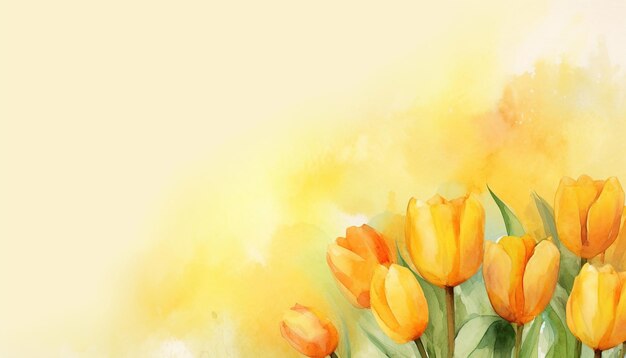 Yellow tulip flower watercolor background