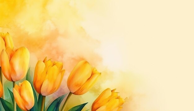 yellow tulip flower watercolor background