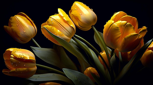 a yellow tulip with a black background