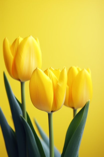 Yellow tulips against a yellow background