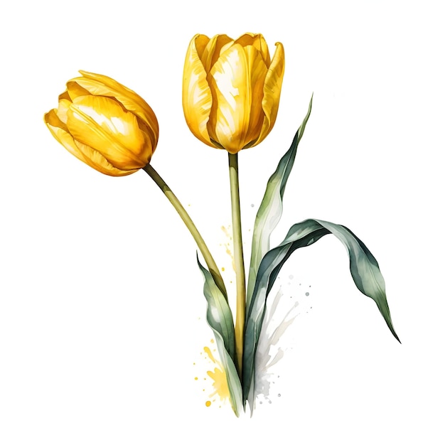 Photo yellow tulips drawingisolated on white background