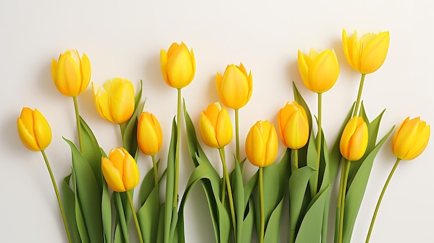 Yellow tulips on white background