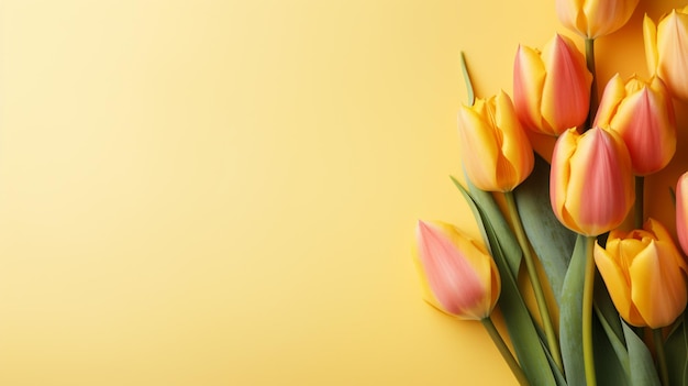 Yellow tulips on a yellow background