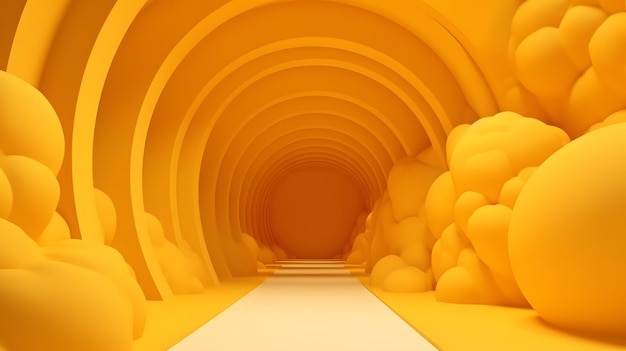 A yellow tunnel with a road leading to it.