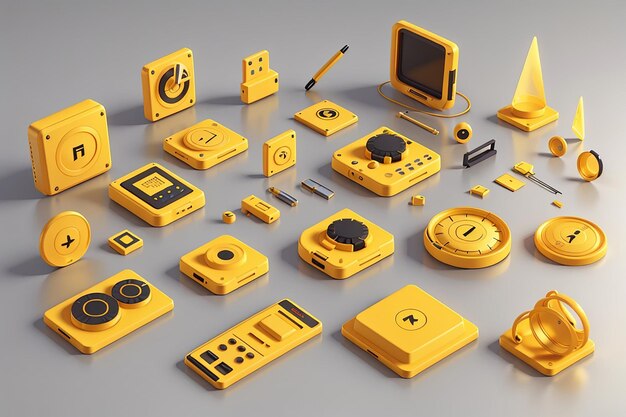 yellow ui icon set 3d rendering