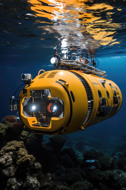 Foto un veicolo giallo in acqua