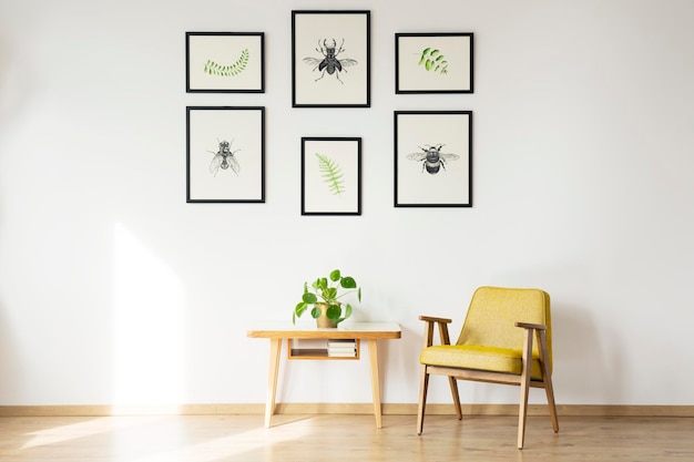 Yellow vintage chair in room