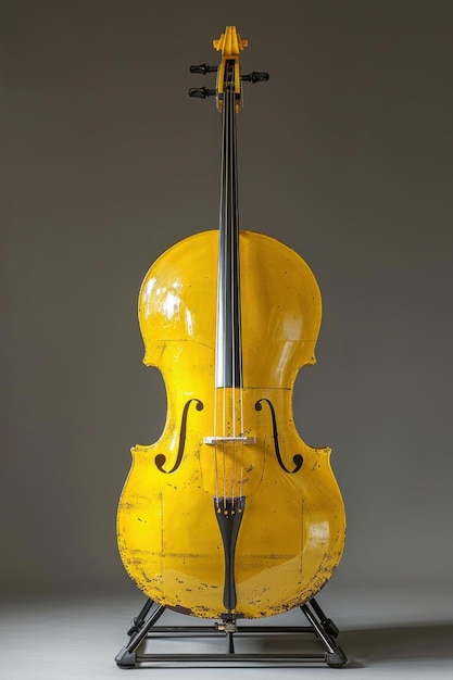 Foto un violino giallo su un supporto di metallo