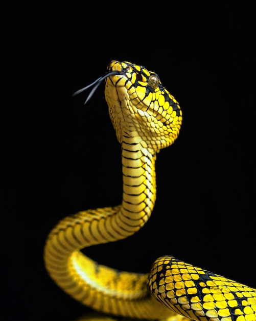 Yellow viper snake in close up