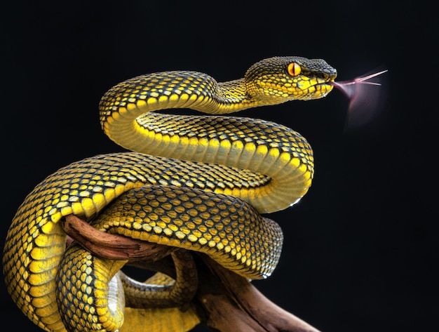 Yellow viper snake in close up