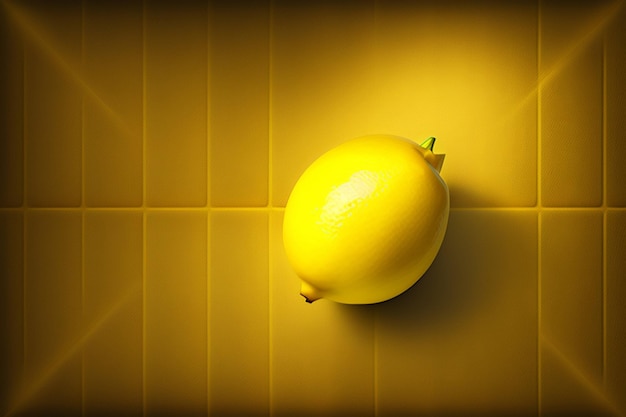 A yellow wall with a lemon on it