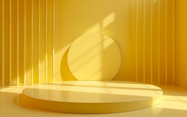 a yellow wall with a round object on it and a shadow on the wall