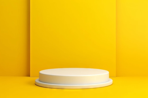 A yellow wall with a white cake on it