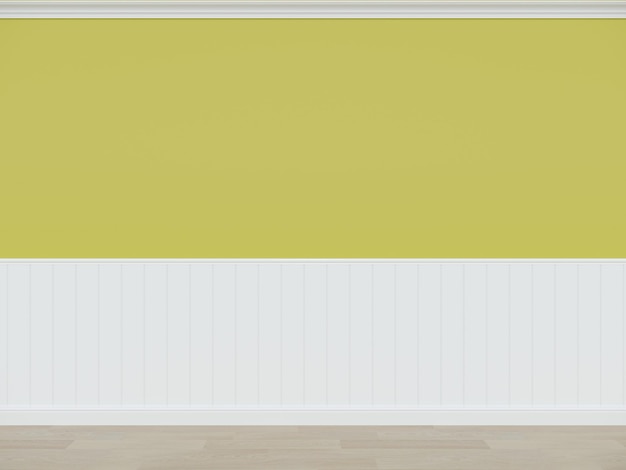 Yellow wall with wood floor 3d rendering empty room