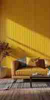 Photo a yellow wall with a yellow striped wallpaper and a yellow wall
