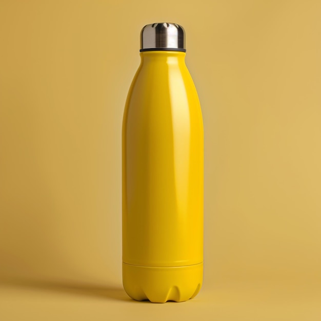 Yellow water bottle thermos mockup template product shot