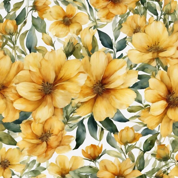 Yellow watercolor floral pattern