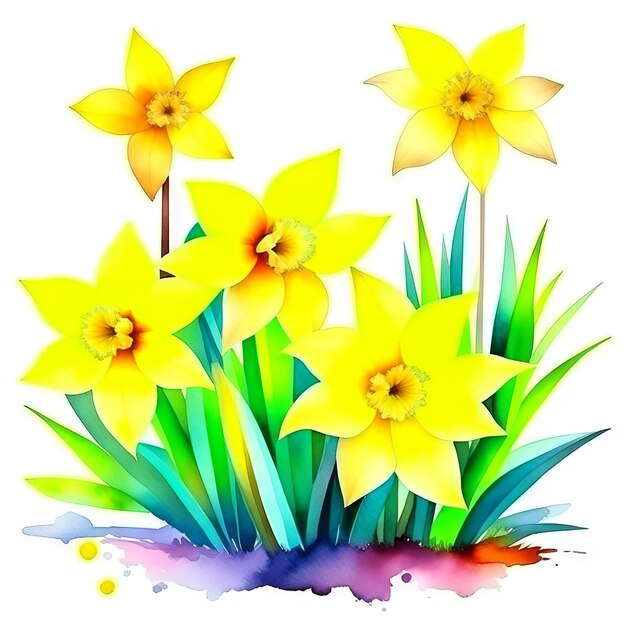 Yellow Watercolor flowers illustraration Spring floral pattern