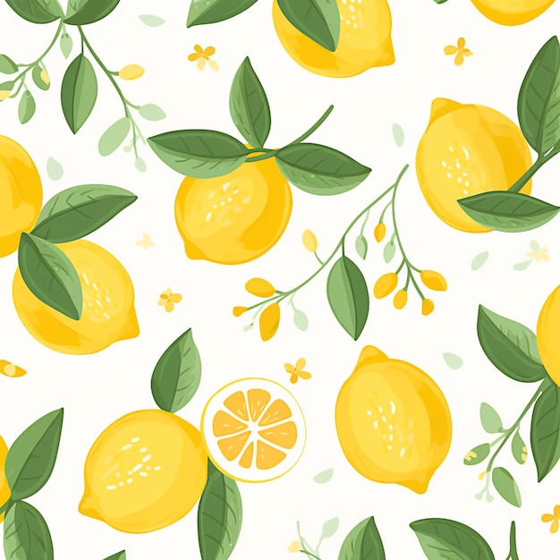 Yellow watercolor lemons pattern illustration