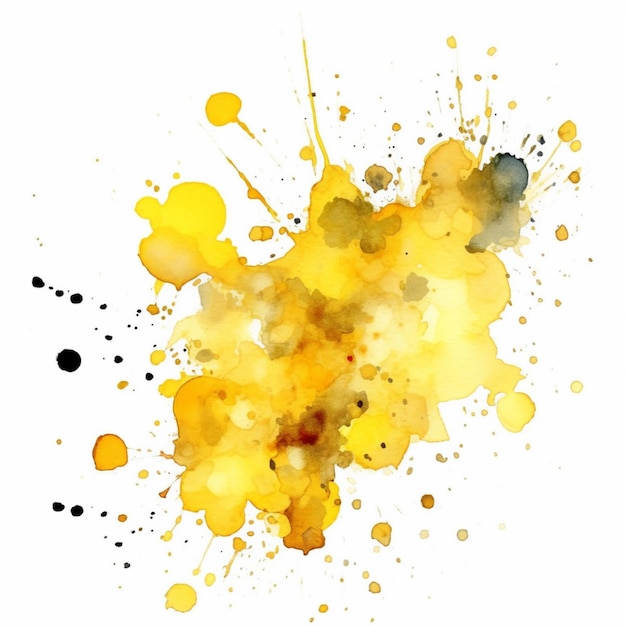 yellow watercolor paint splashs on a white background generative ai