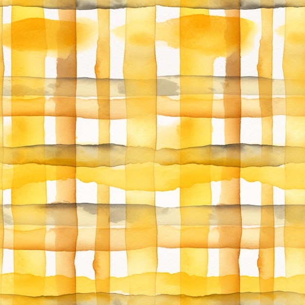 Yellow watercolor plaid fabric with a white background generative ai
