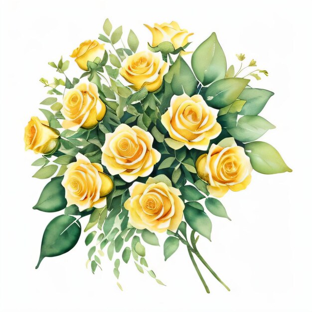 Premium Photo | Yellow Watercolor Roses Clipart