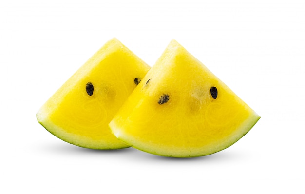 Yellow watermelon on white wall