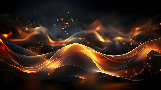 yellow wave with black background and fire in the style of elegant lines