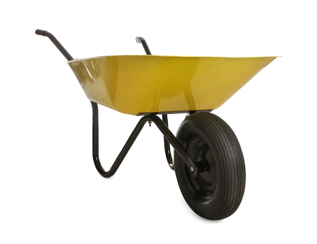 Yellow wheelbarrow isolated on white Gardening tool