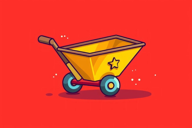 A yellow wheelbarrow with a star on it.