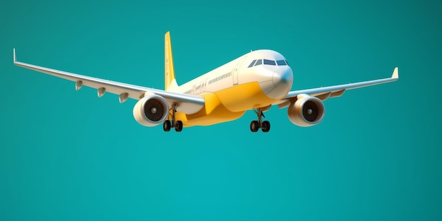 a yellow and white airplane with the words " air " on the bottom.